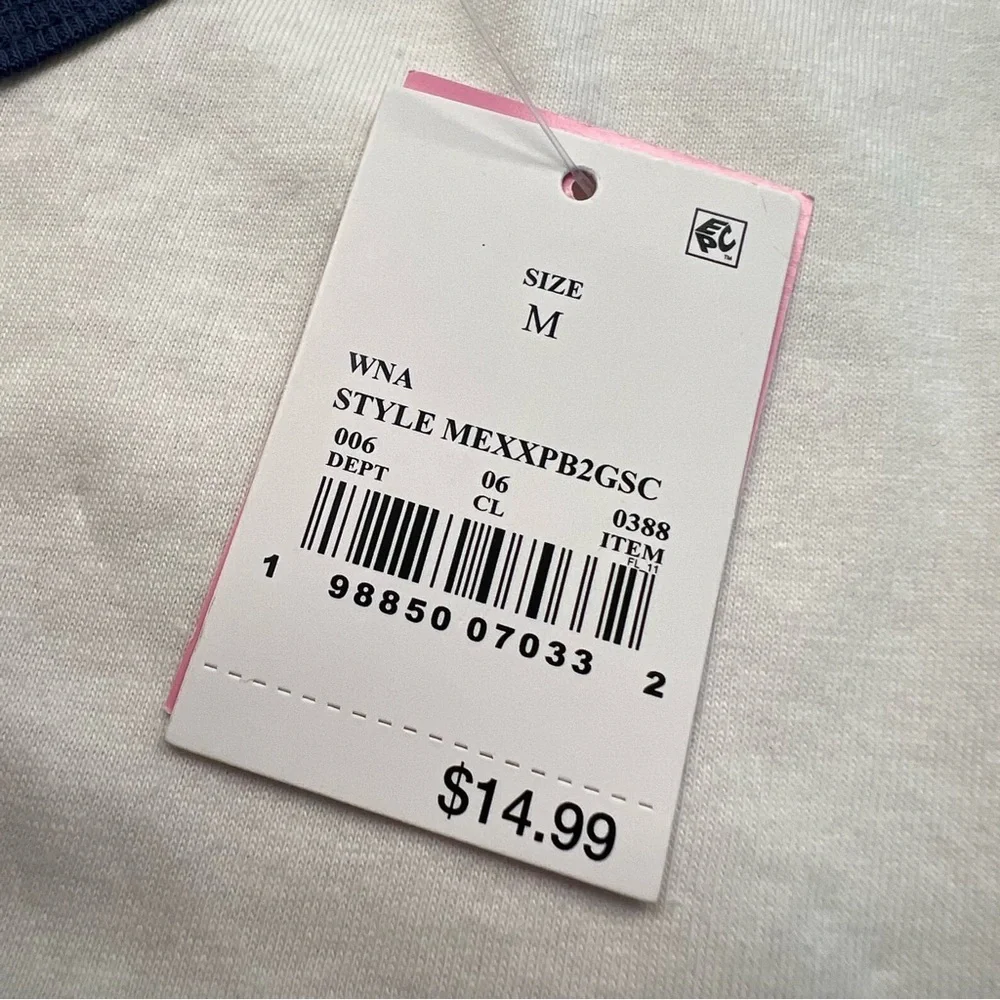 Mighty Fine La Dolce Vita Graphic Ringer Tee Sz M White/Navy - Picture 4 of 7
